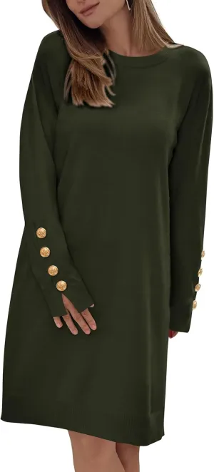 PRETTYGARDEN Womens 2024 Fall Sweater Dress Crewneck Long Sleeve Pullover Sweaters Casual Cute Loose Fit Knit Short Dresses