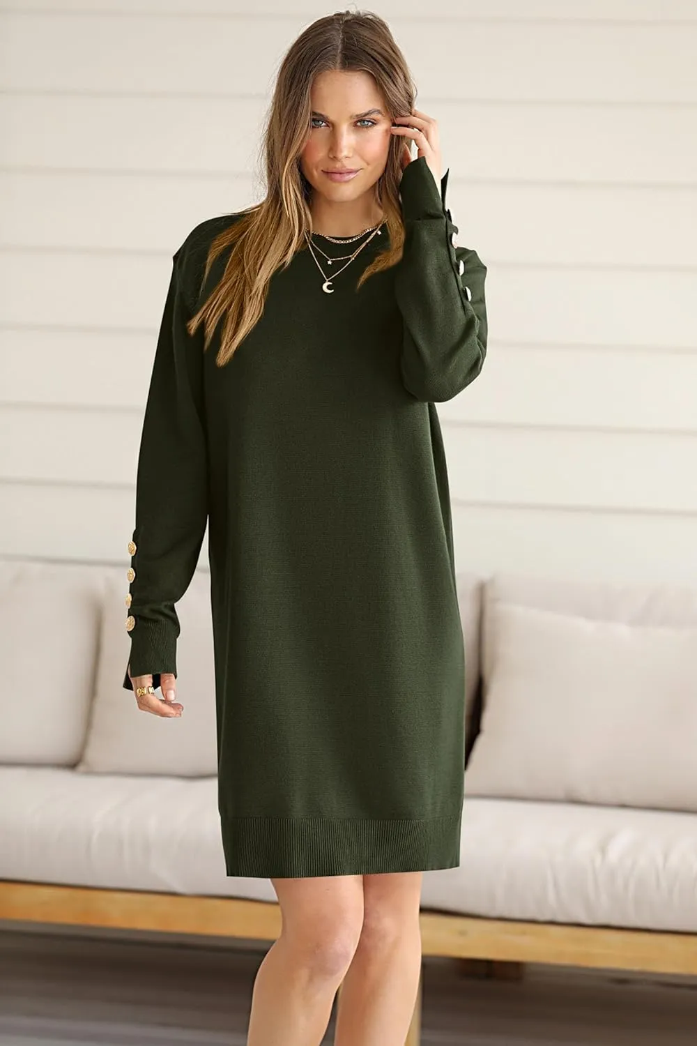 PRETTYGARDEN Womens 2024 Fall Sweater Dress Crewneck Long Sleeve Pullover Sweaters Casual Cute Loose Fit Knit Short Dresses