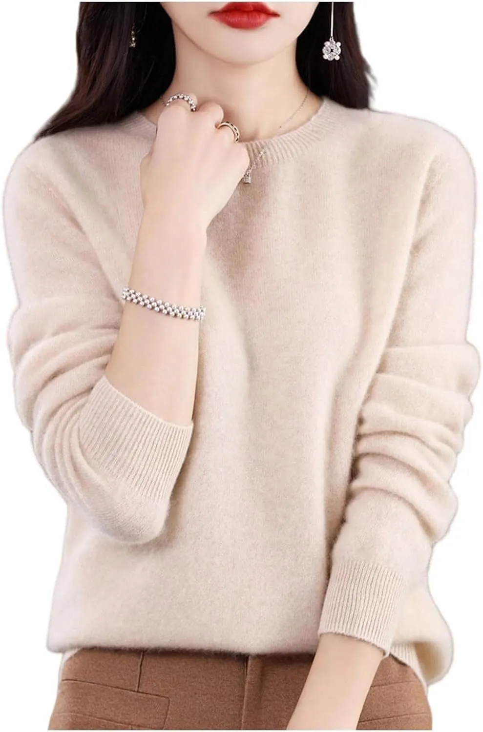 Sweaters for Women Cashmere Crew Neck Long Sleeve, Soft Pullover, Cashmere Cardigan Knit Sweater