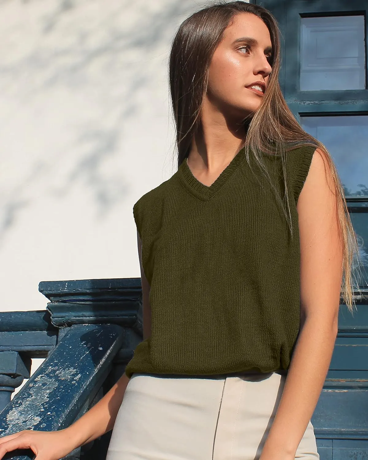 TINKUY Peru Womens Alpaca Wool V Neck Sweater Vest, S-4XL