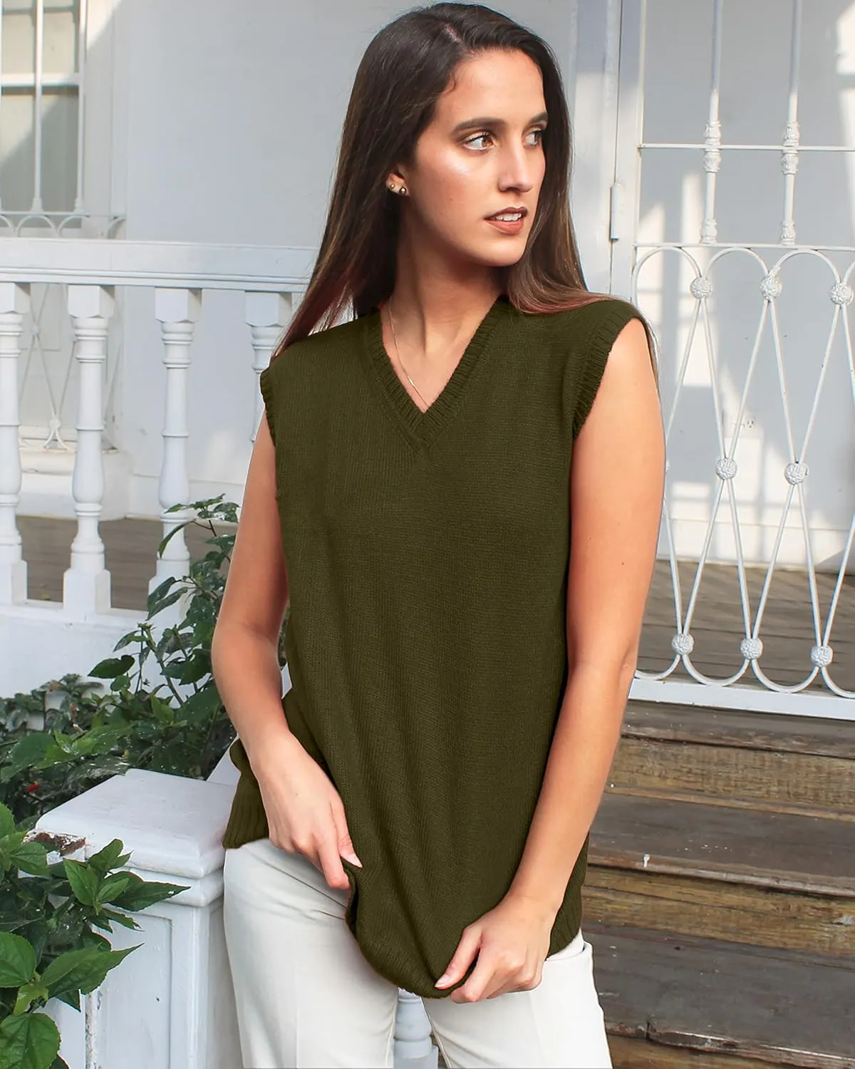 TINKUY Peru Womens Alpaca Wool V Neck Sweater Vest, S-4XL