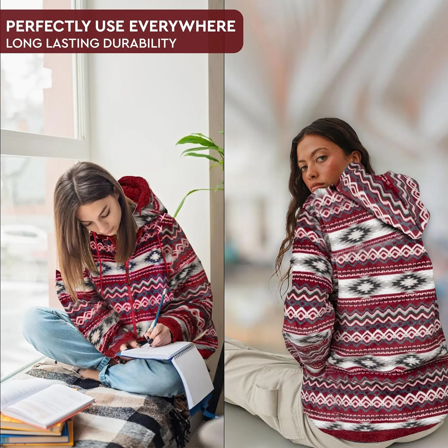 TrailCrest Ladies Smart Plush Sherpa Lined Hooded Sweater Jacket, Zip Up Classic
