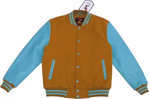 Unisex Women/Mens Varsity Letterman Jacket College Baseball Bomber Wool   Genuine Blue Leather Sleeves