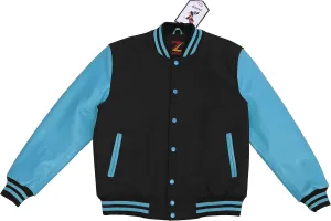 Unisex Women/Mens Varsity Letterman Jacket College Baseball Bomber Wool   Genuine Blue Leather Sleeves
