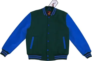 Unisex Women/Mens Varsity Letterman Jacket College Baseball Bomber Wool   Royal Blue Leather Sleeves