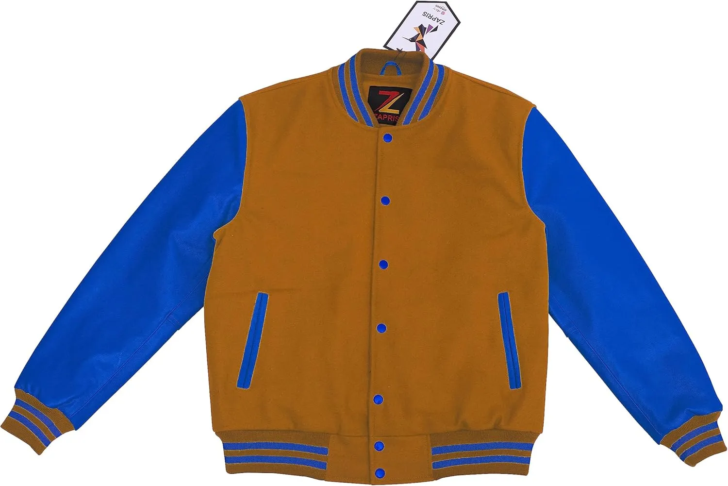 Unisex Women/Mens Varsity Letterman Jacket College Baseball Bomber Wool   Royal Blue Leather Sleeves