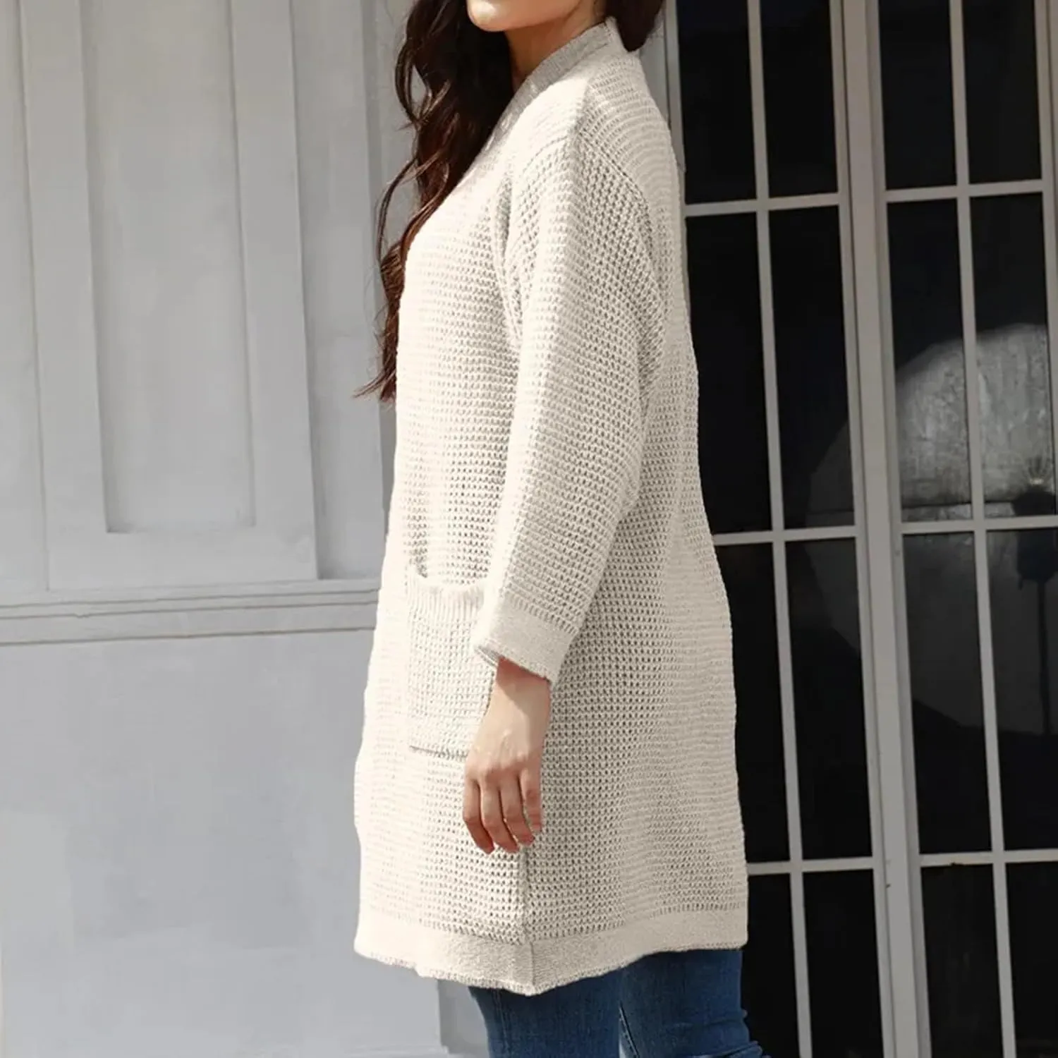 Winter and Fall Sweater Coat for Women Long Sleeve Knit Open Front Cardigans Outwear Tops with Pockets