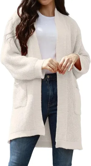 Winter and Fall Sweater Coat for Women Long Sleeve Knit Open Front Cardigans Outwear Tops with Pockets
