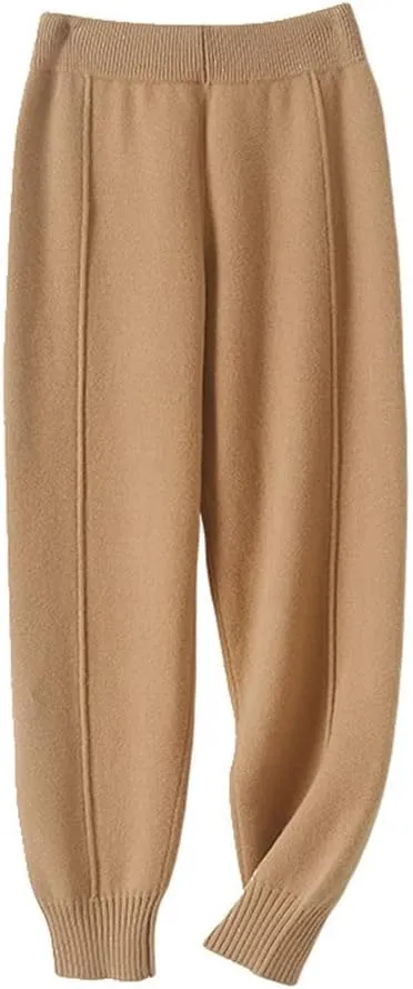 Women Autumn Winter Soft High-Waist Knitted Wool Pants Female Thicken Warm Trousers