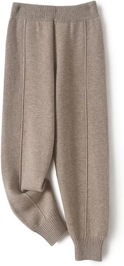Women Autumn Winter Soft High-Waist Knitted Wool Pants Female Thicken Warm Trousers