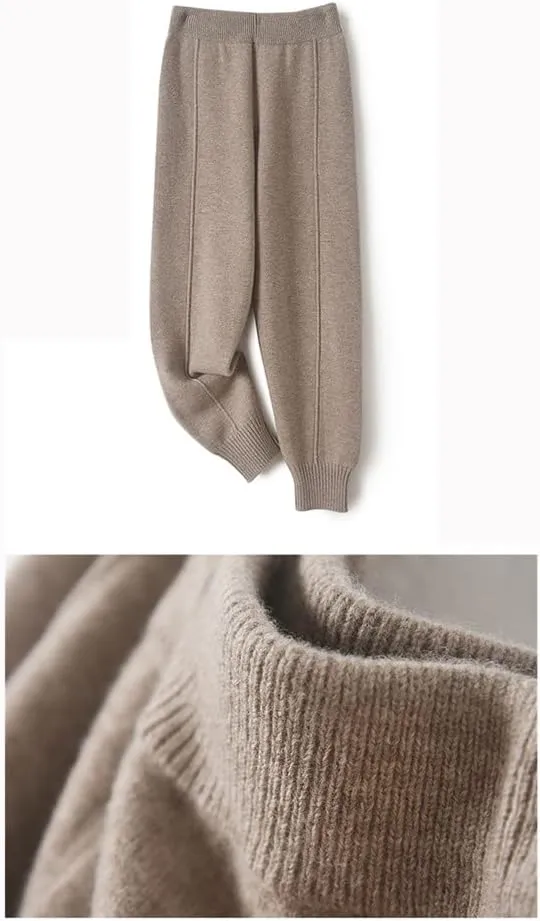 Women Autumn Winter Soft High-Waist Knitted Wool Pants Female Thicken Warm Trousers