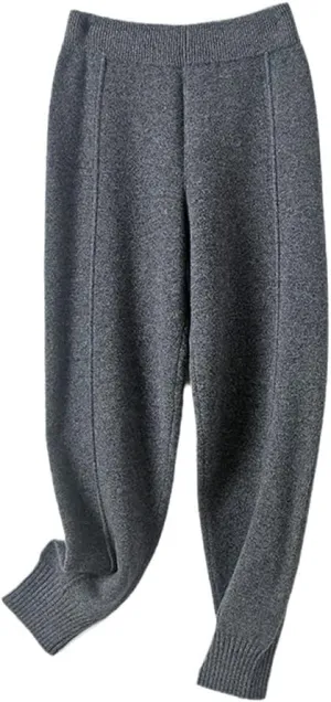 Women Autumn Winter Soft High-Waist Knitted Wool Pants Female Thicken Warm Trousers