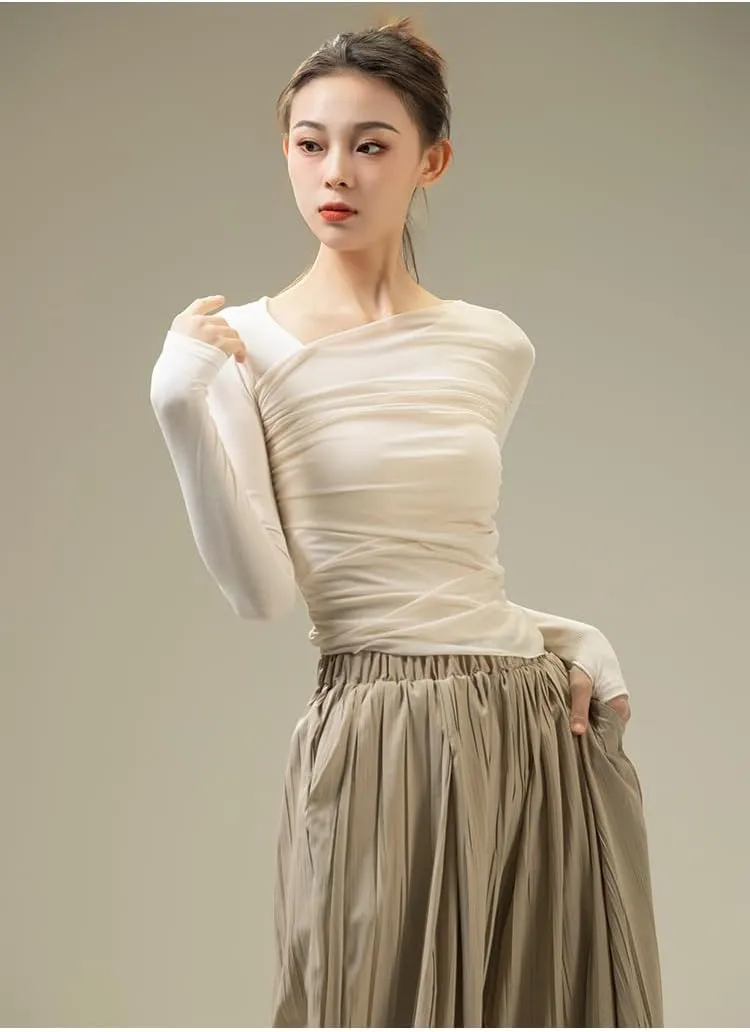 Women Ballet Wrap Top Long Sleeve Pullover Jacket Cotton Bolero Belly Dance Cardigan Tops Gym Yoga Sport Shirts