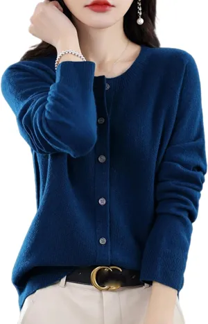 Women Cardigan Warm Cashmere Sweaters, 100% Cashmere Sweater Women's, O-Neck Cardigan Sweater Coat