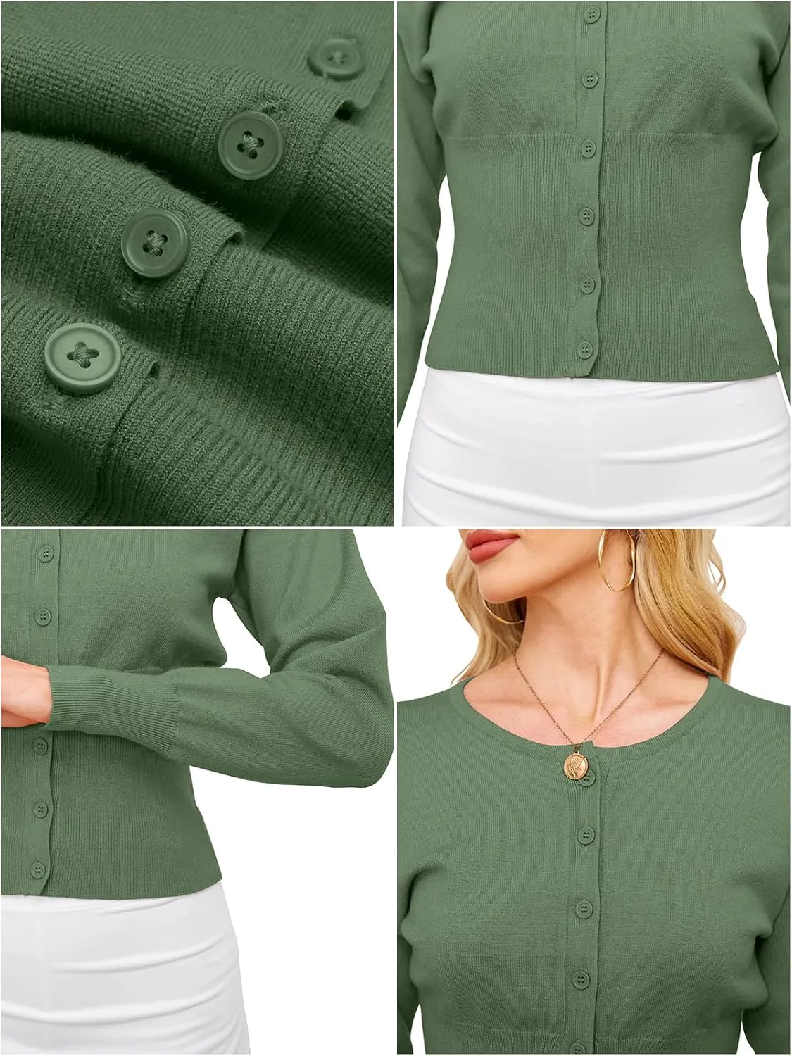 Womens Cropped Sweaters Fall Button Down V Neck Long Sleeve Pullover Solid Casual Ribbed Knit Slim Fit Cardigan