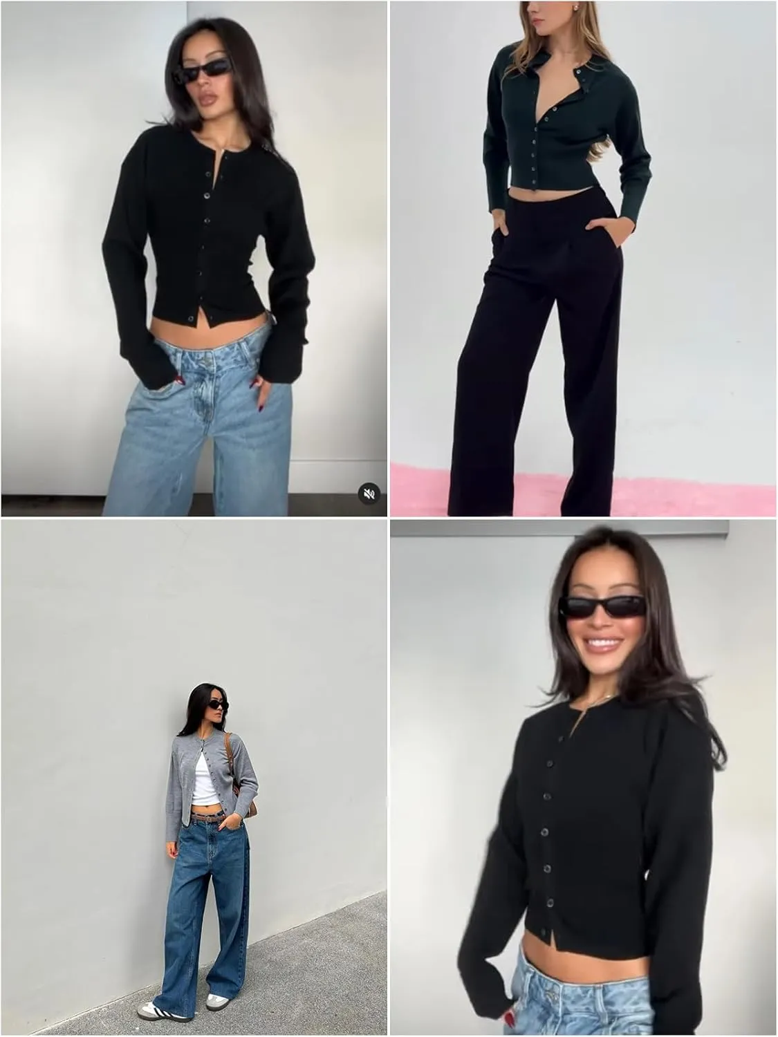 Womens Cropped Sweaters Fall Button Down V Neck Long Sleeve Pullover Solid Casual Ribbed Knit Slim Fit Cardigan