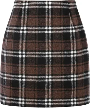 Womens High Waisted Plaid Skirt Fall Winter Mini Wool Bodycon Pencil A line Skirts