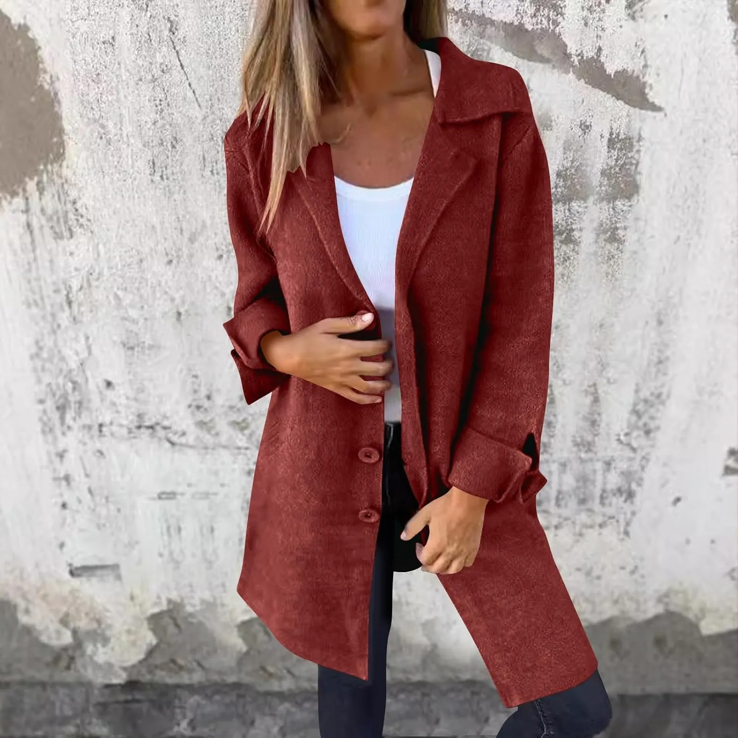 Womens Wool Coats Double Breasted Outwear Cardigan Lapel Jackets Winter Midi Pea Coat Trench Coat With Pockets