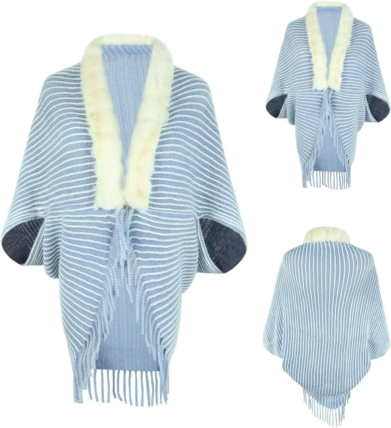 XUNRYAN Womens Faux-Fur Cape Coat Shawl Sweaters Cardigan Open Front Poncho Cotton Wool-Blend Wraps Jacket Fall Winter