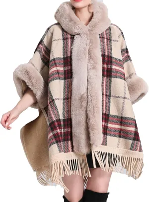 XUNRYAN Women's Winter Faux-Fur Cape Coat Christmas Cloak Shawl Wraps Wool-Blend Cardigan Poncho Warm Sherpa Fleece Jackets