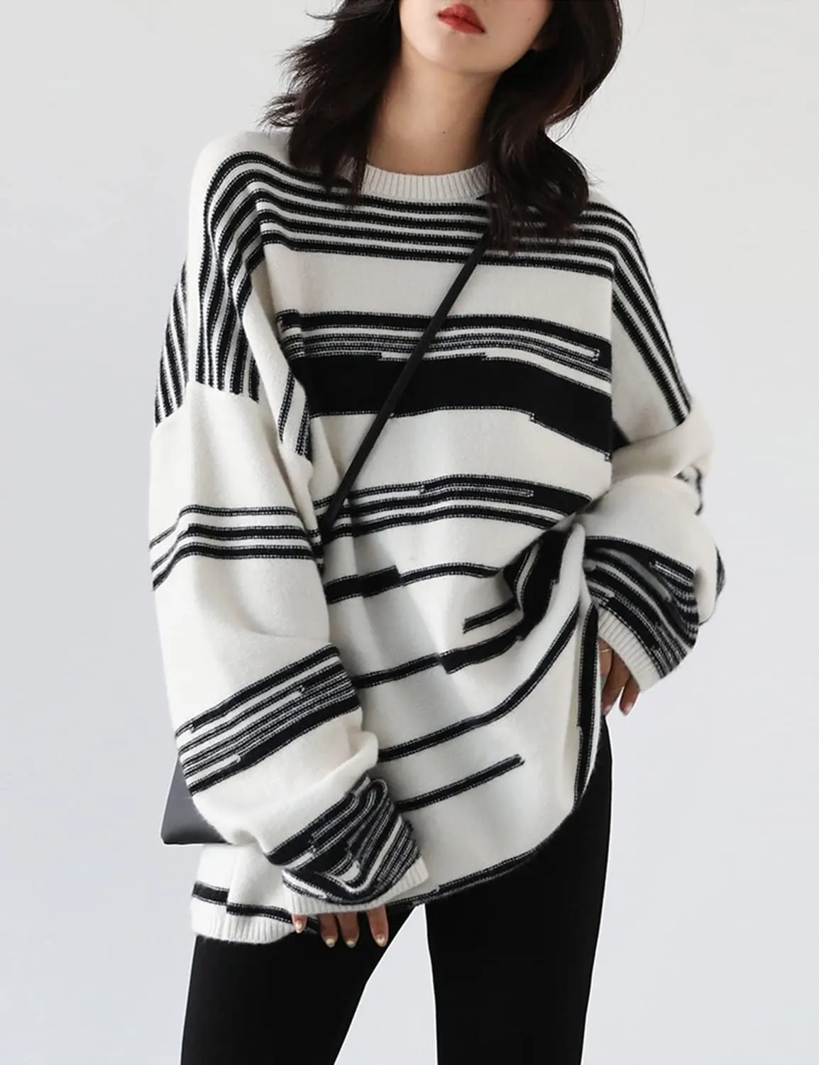YESNO Women Christmas Sweater Graphic Printed Oversized Pullover Sweaters Casual Loose Knit Tops S01