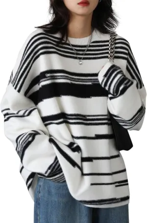 YESNO Women Christmas Sweater Graphic Printed Oversized Pullover Sweaters Casual Loose Knit Tops S01