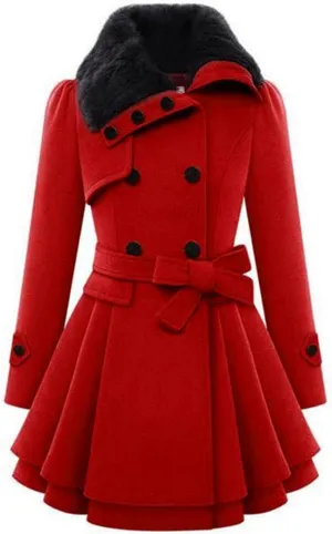 Zeagoo Women's Fashion Faux Fur Lapel Double-Breasted Thick Wool Trench Coat Winter Warm Jacket S-2XL